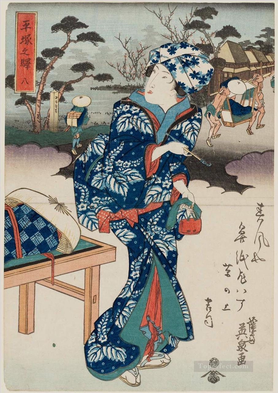 平塚駅 1830年 京西英泉浮世絵油絵